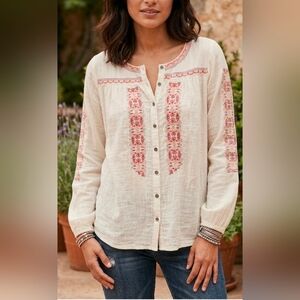 RuffHewn Embroided Cotton Gauze Boho Top L